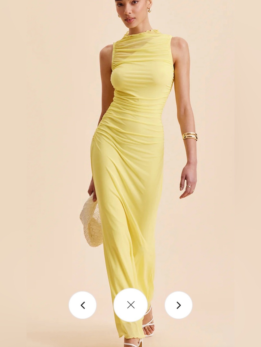 Commense Sleeveless Yellow Ruched Maxi Dress